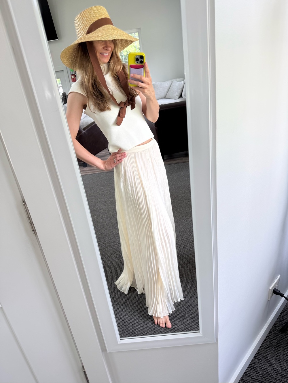 Straw Sun Hat with Brown Tie - Picture 3 of 12